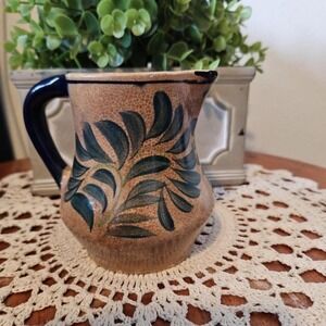 Japanese Ceramic Pitcher Small Floral Design Blue Handle abstract mug